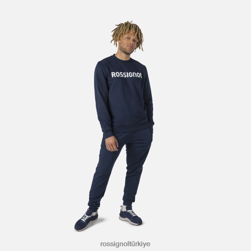 Rossignol logolu pamuklu sweatshirt yuvarlak yakalı koyu lacivert erkekler üstler F0TFH415
