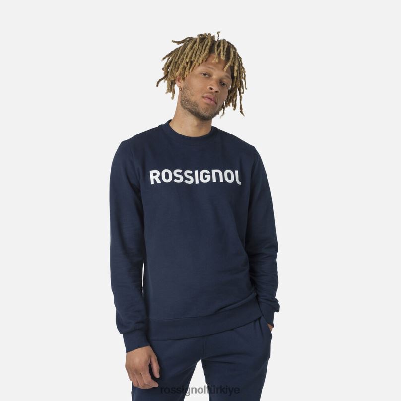 Rossignol logolu pamuklu sweatshirt yuvarlak yakalı koyu lacivert erkekler üstler F0TFH415