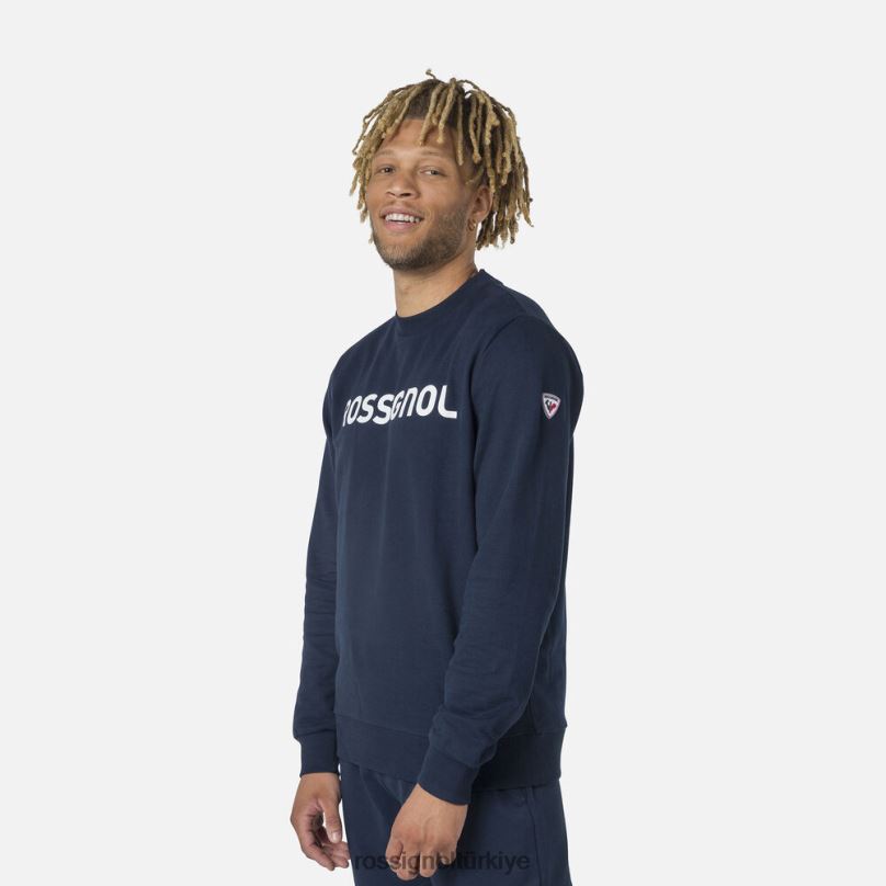 Rossignol logolu pamuklu sweatshirt yuvarlak yakalı koyu lacivert erkekler üstler F0TFH415