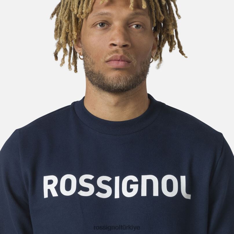 Rossignol logolu pamuklu sweatshirt yuvarlak yakalı koyu lacivert erkekler üstler F0TFH415