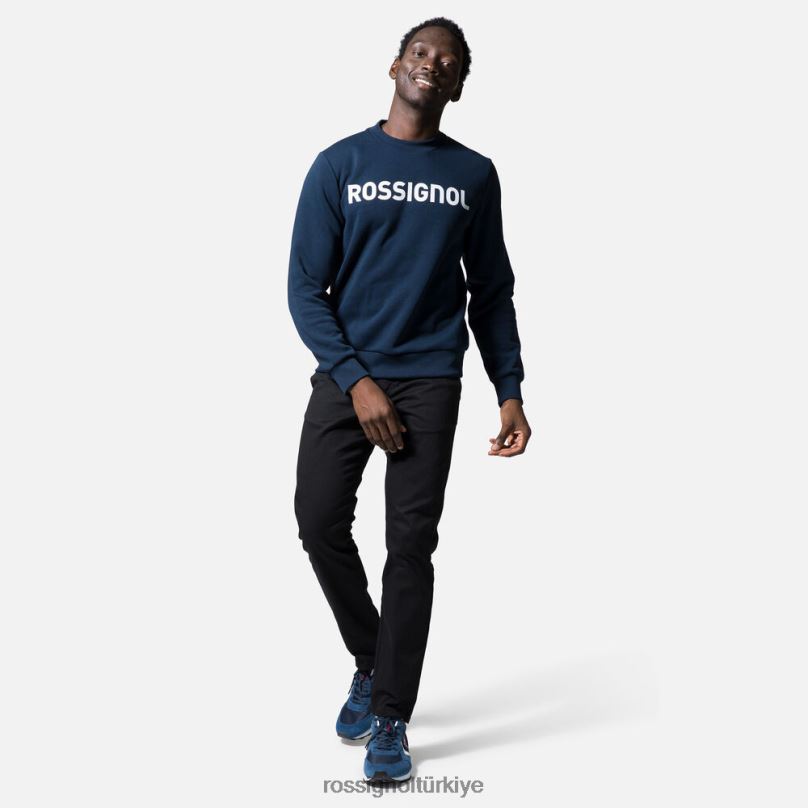 Rossignol logolu pamuklu sweatshirt yuvarlak yakalı koyu lacivert erkekler üstler F0TFH505