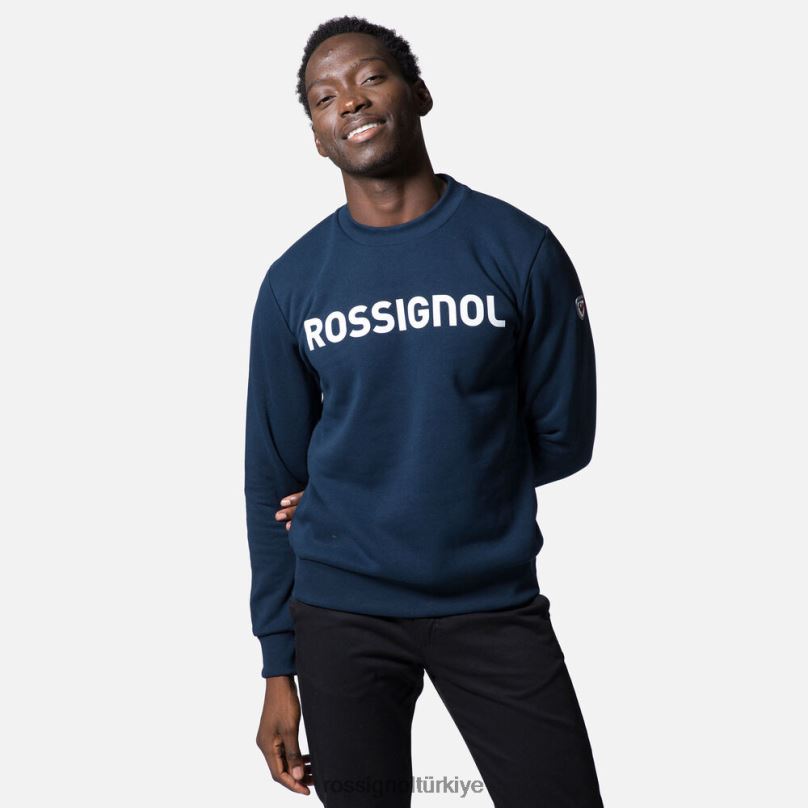 Rossignol logolu pamuklu sweatshirt yuvarlak yakalı koyu lacivert erkekler üstler F0TFH505