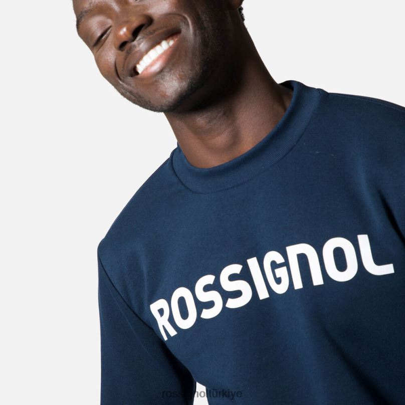 Rossignol logolu pamuklu sweatshirt yuvarlak yakalı koyu lacivert erkekler üstler F0TFH505