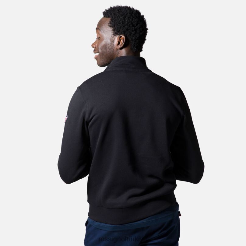 Rossignol tam fermuarlı logolu pamuklu sweatshirt siyah erkekler üstler F0TFH430