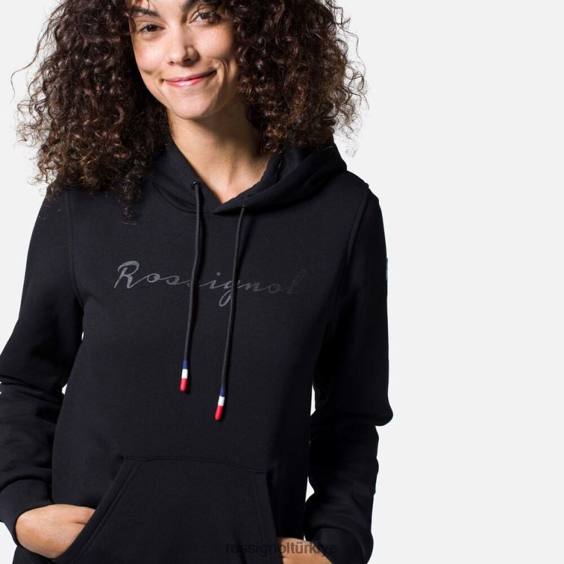 Rossignol kapüşonlu logolu pamuklu sweatshirt siyah kadınlar üstler F0TFH962