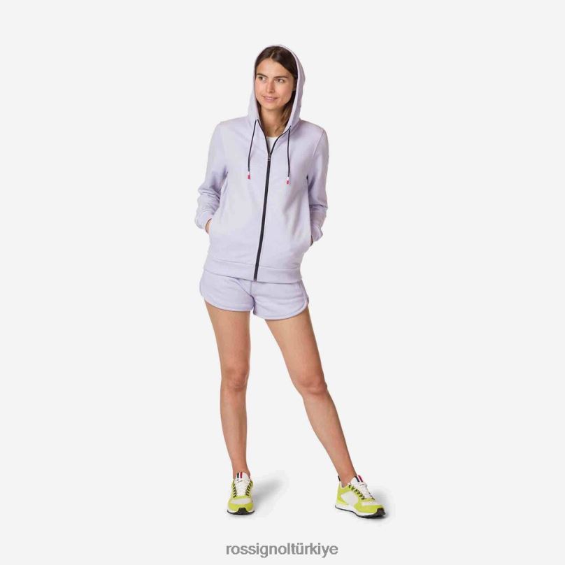 Rossignol tam fermuarlı kapüşonlu logolu pamuklu sweatshirt lavanta grisi kadınlar üstler F0TFH1004